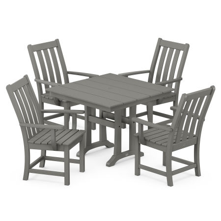 Vineyard 5-Piece Farmhouse Trestle Arm Chair Dining Set in Slate Grey