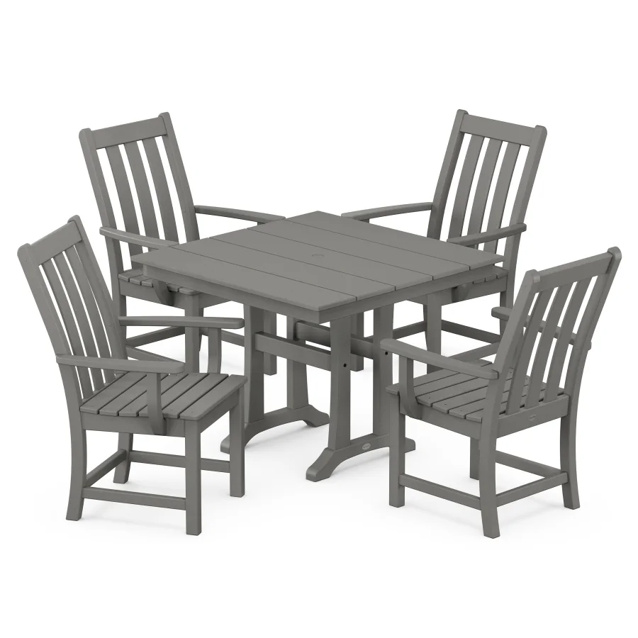 POLYWOOD Vineyard 5-Piece Farmhouse Trestle Arm Chair Dining Set