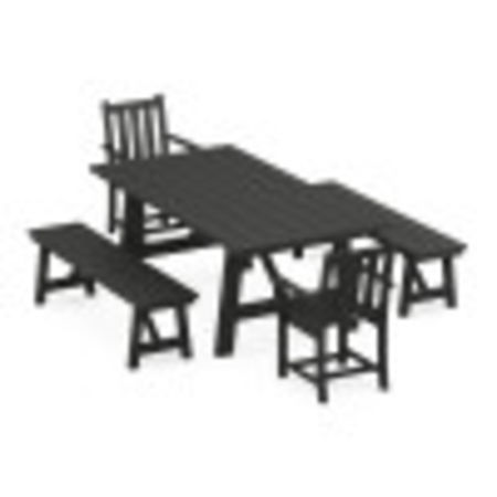 Traditional Garden 5-Piece Rustic Farmhouse Dining Set With Trestle Legs in Black