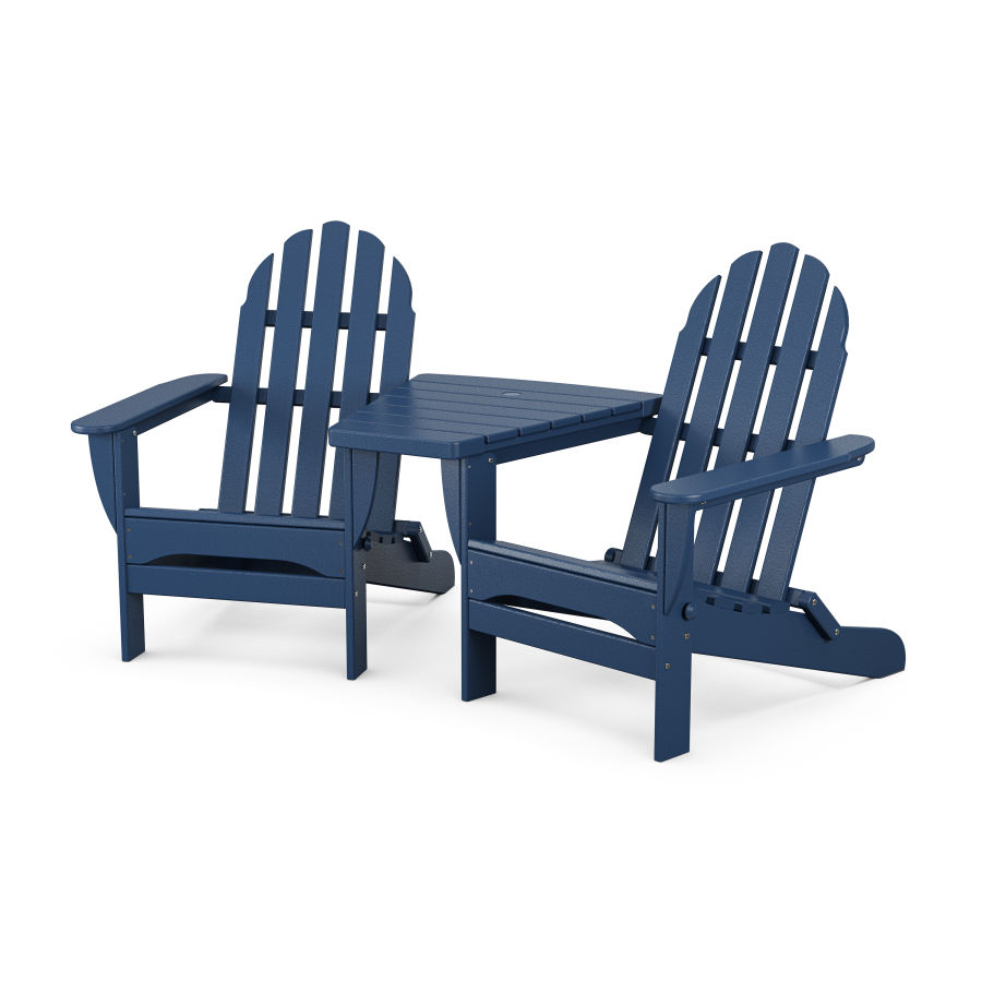 POLYWOOD Classic Folding Adirondacks with Angled Connecting Table in Navy
