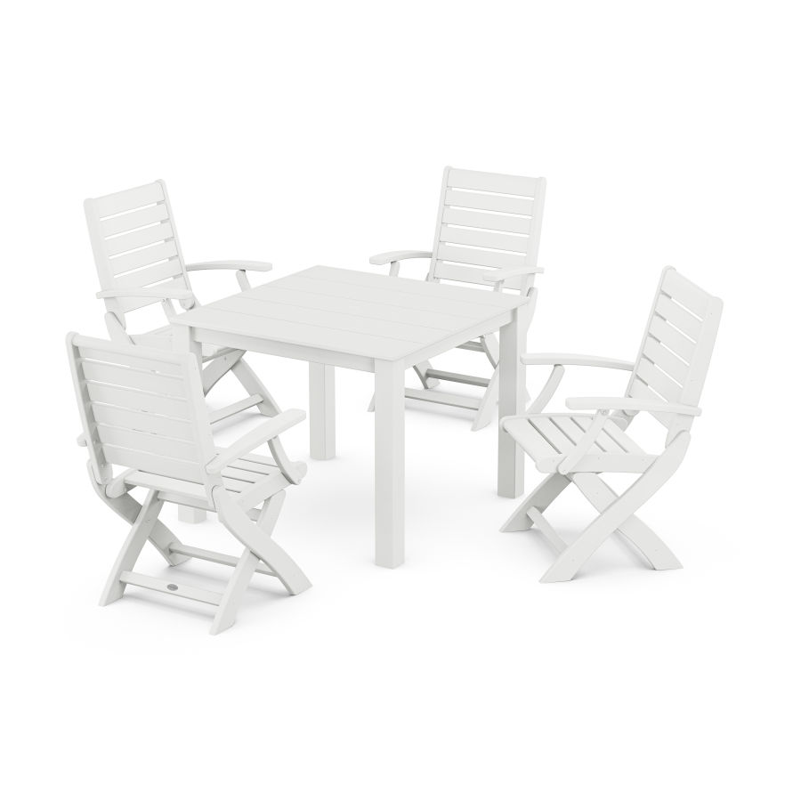 POLYWOOD Signature Folding Chair 5-Piece Parsons Dining Set in White