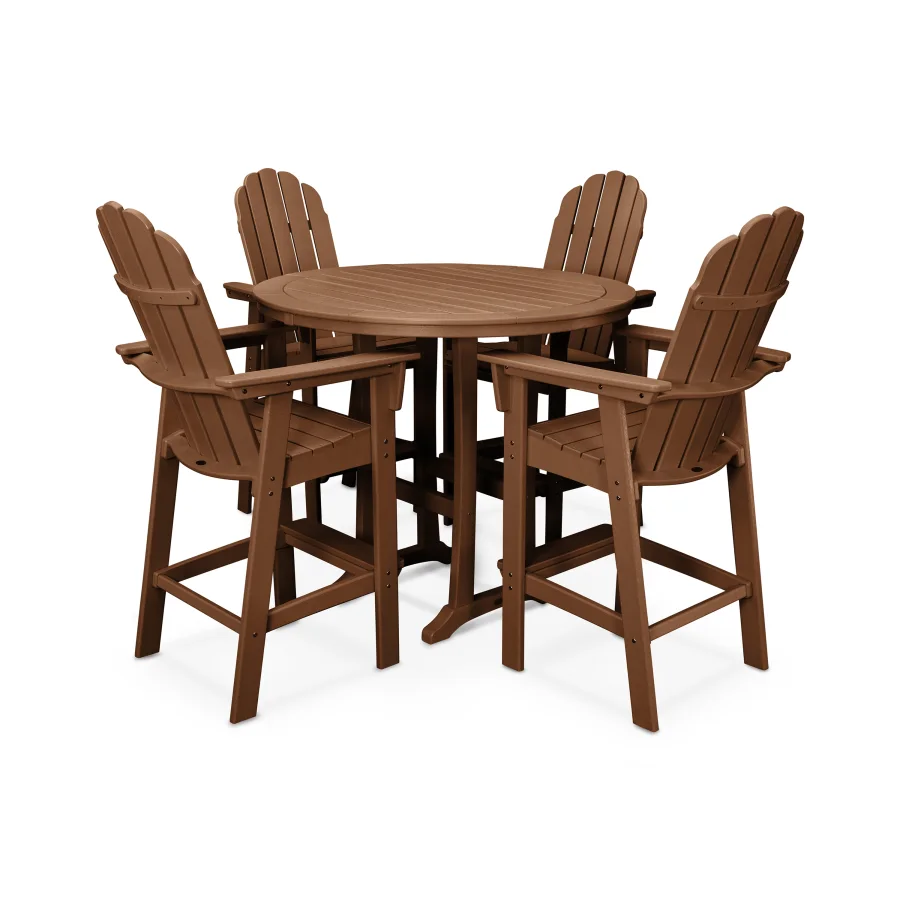 POLYWOOD Vineyard Adirondack 5-Piece Nautical Trestle Bar Set in Teak