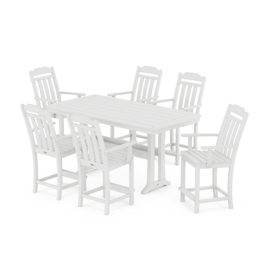 POLYWOOD Country Living Arm Chair 7-Piece Counter Set with Trestle Legs in White