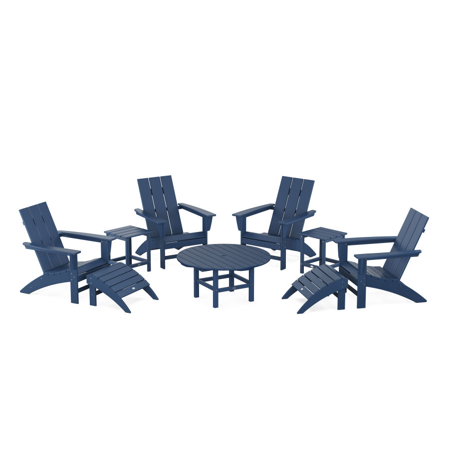 POLYWOOD Modern Adirondack Chair 9-Piece Conversation Set in Navy