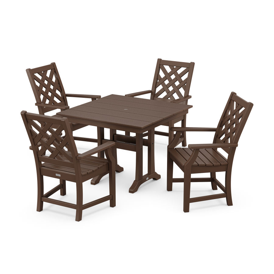 POLYWOOD Wovendale 5-Piece Farmhouse Dining Set with Trestle Legs in Mahogany