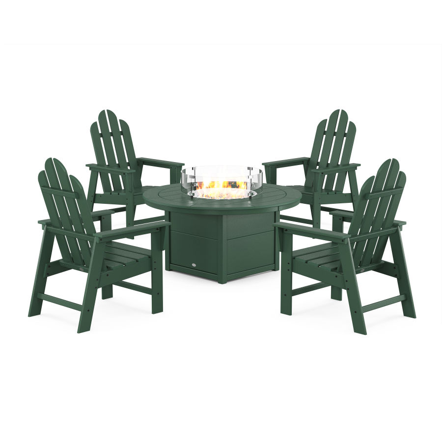 POLYWOOD Long Island 4-Piece Upright Adirondack Conversation Set with Fire Pit Table in Green