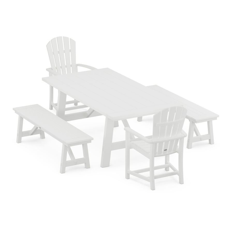 POLYWOOD Palm Coast 5-Piece Rustic Farmhouse Dining Set With Trestle Legs in White