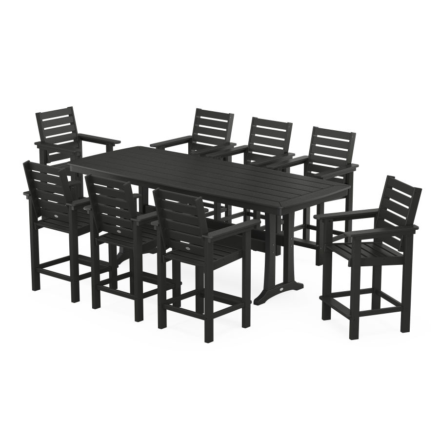 POLYWOOD Captain 9-Piece Counter Set with Trestle Legs in Black