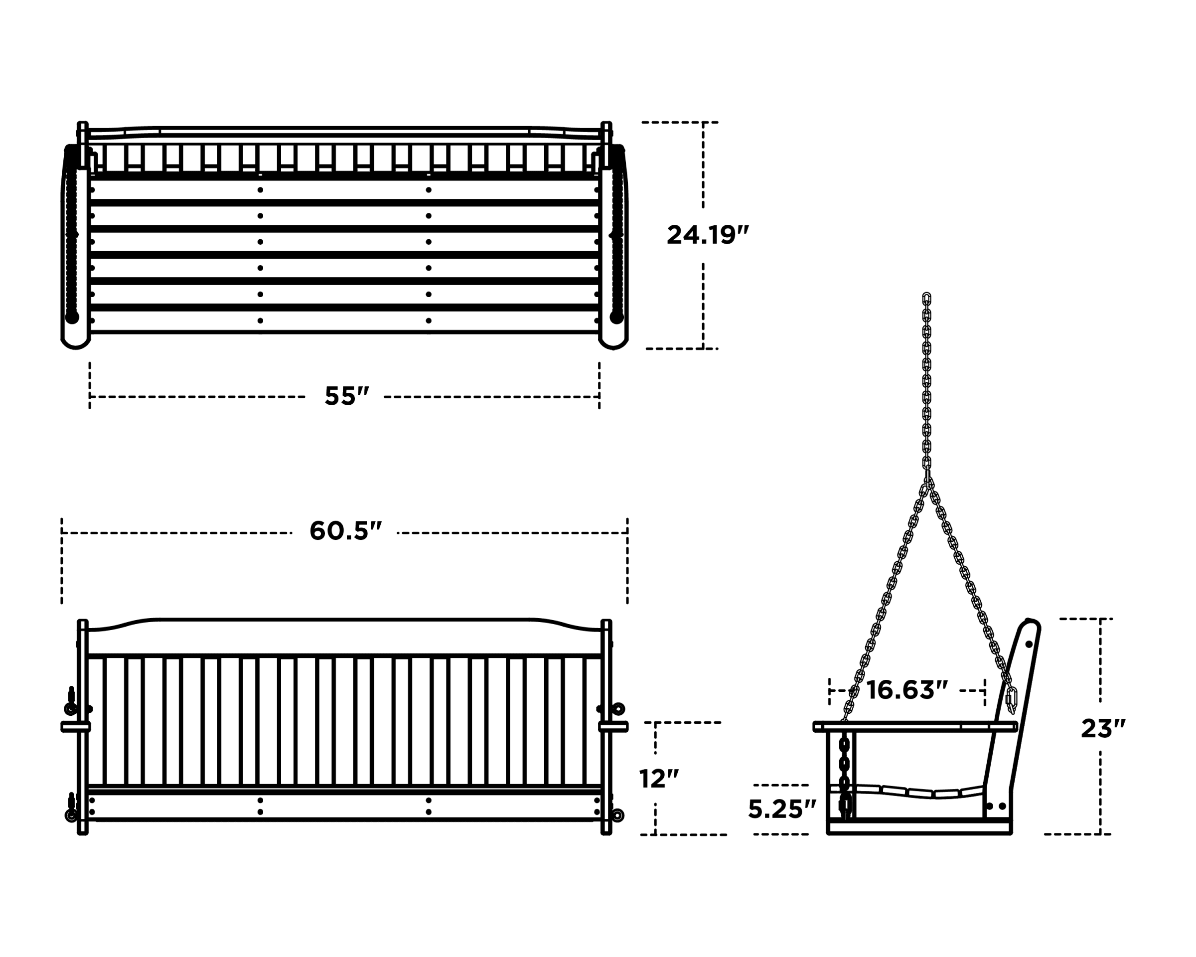 Dimensions for Cottage 60" Swing