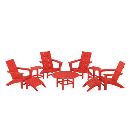 Modern Adirondack Chair 9-Piece Conversation Set in Sunset Red