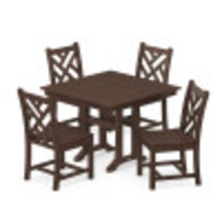 Chippendale 5-Piece Farmhouse Trestle Side Chair Dining Set in Mahogany