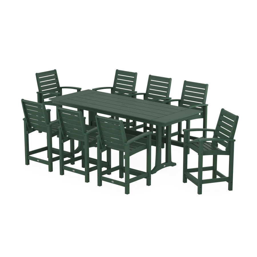 POLYWOOD Signature 9-Piece Farmhouse Counter Set with Trestle Legs in Green