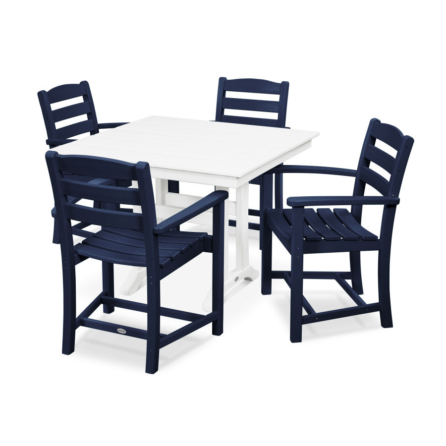 POLYWOOD La Casa Café 5-Piece Farmhouse Trestle Arm Chair Dining Set in Navy / White