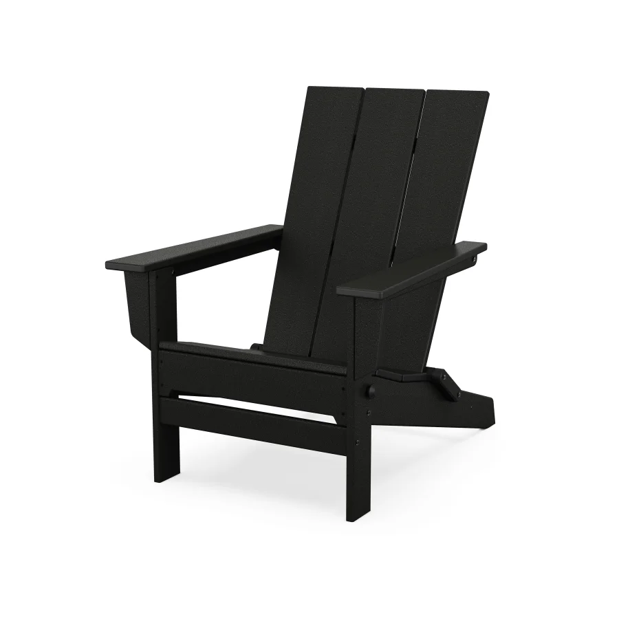 POLYWOOD Modern Studio Folding Adirondack Chair in Black