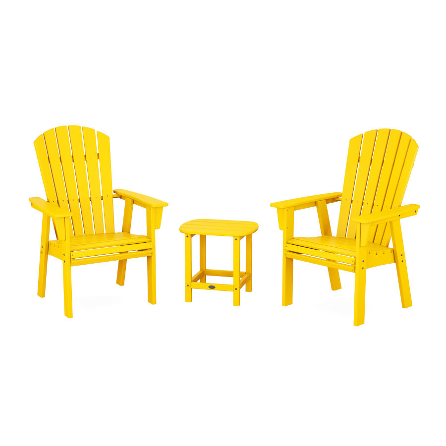 POLYWOOD Nautical 3-Piece Curveback Upright Adirondack Chair Set in Lemon