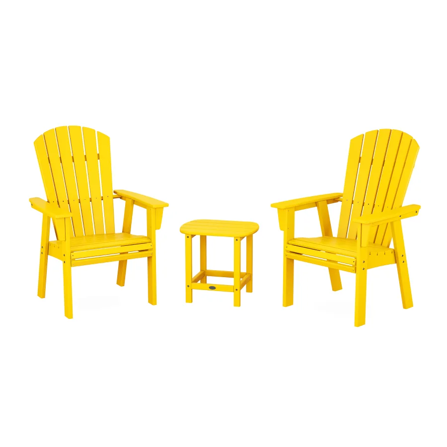 POLYWOOD Nautical 3-Piece Curveback Upright Adirondack Chair Set in Lemon