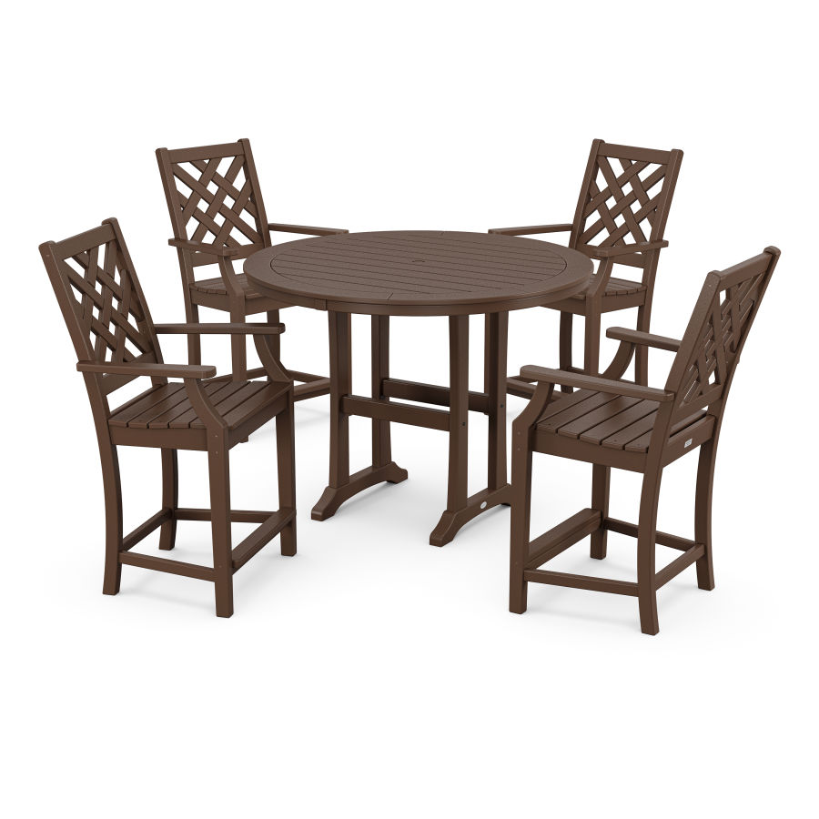 POLYWOOD Wovendale 5-Piece Round Counter Set in Mahogany