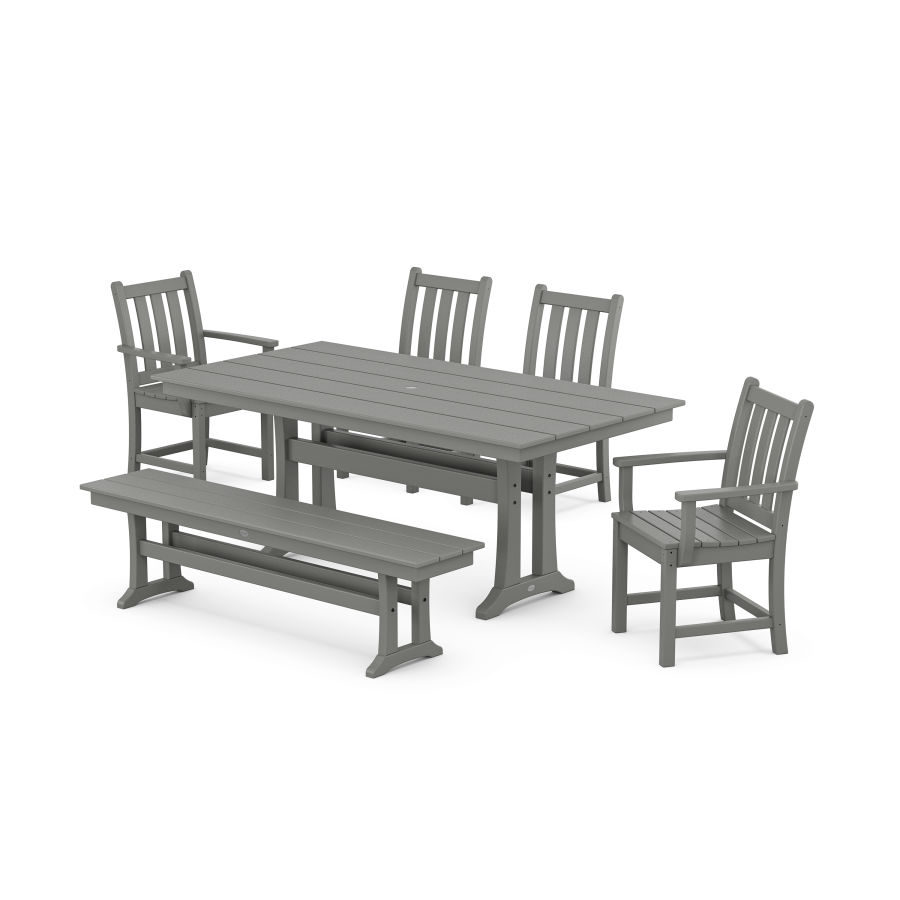 POLYWOOD Traditional Garden 6-Piece Farmhouse Dining Set with Trestle Legs and Bench