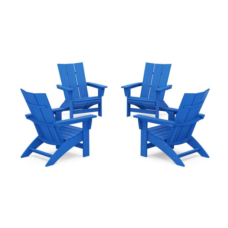 POLYWOOD 4-Piece Modern Grand Adirondack Chair Conversation Set in Pacific Blue