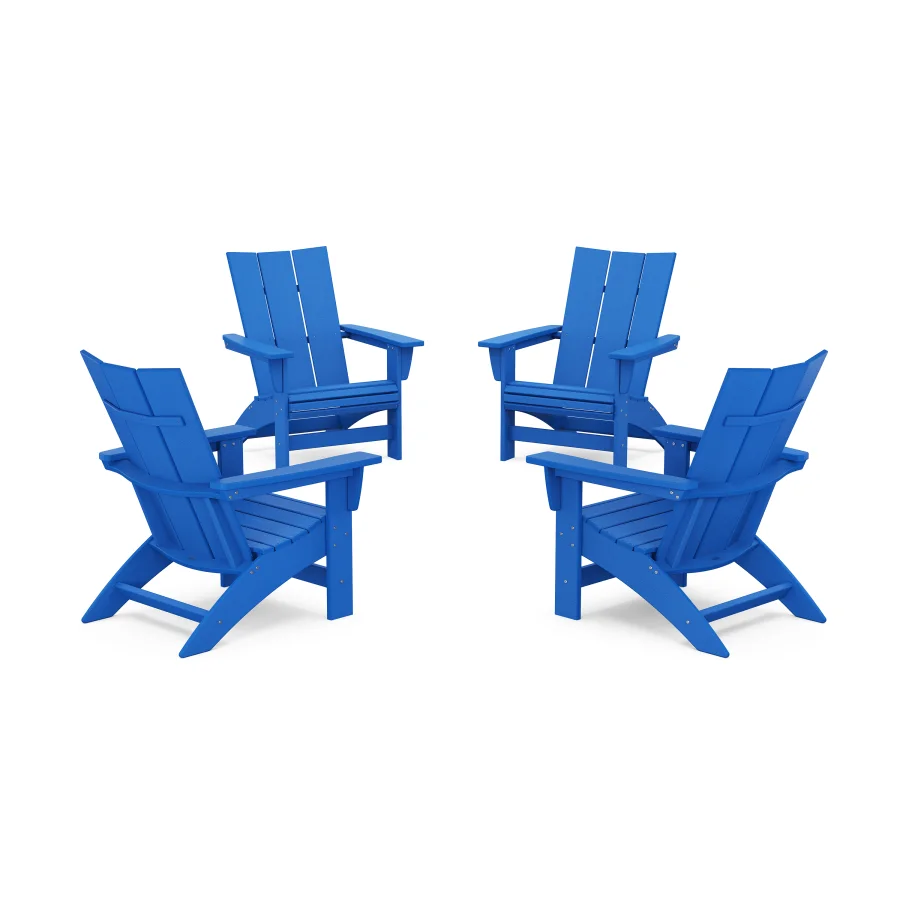 POLYWOOD 4-Piece Modern Grand Adirondack Chair Conversation Set in Pacific Blue