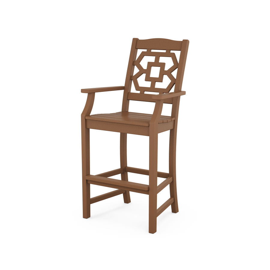 POLYWOOD Chinoiserie Bar Arm Chair in Teak