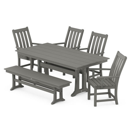 Vineyard 6-Piece Farmhouse Trestle Arm Chair Dining Set with Bench