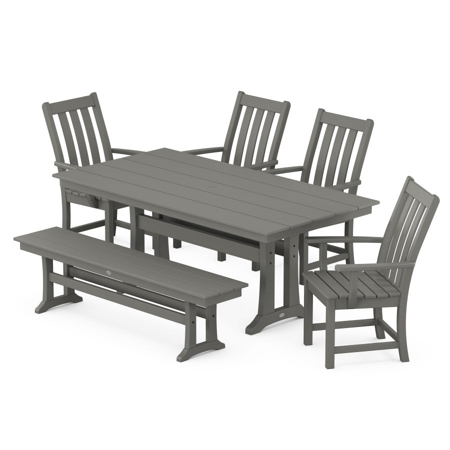 POLYWOOD Vineyard 6-Piece Farmhouse Trestle Arm Chair Dining Set with Bench in Slate Grey