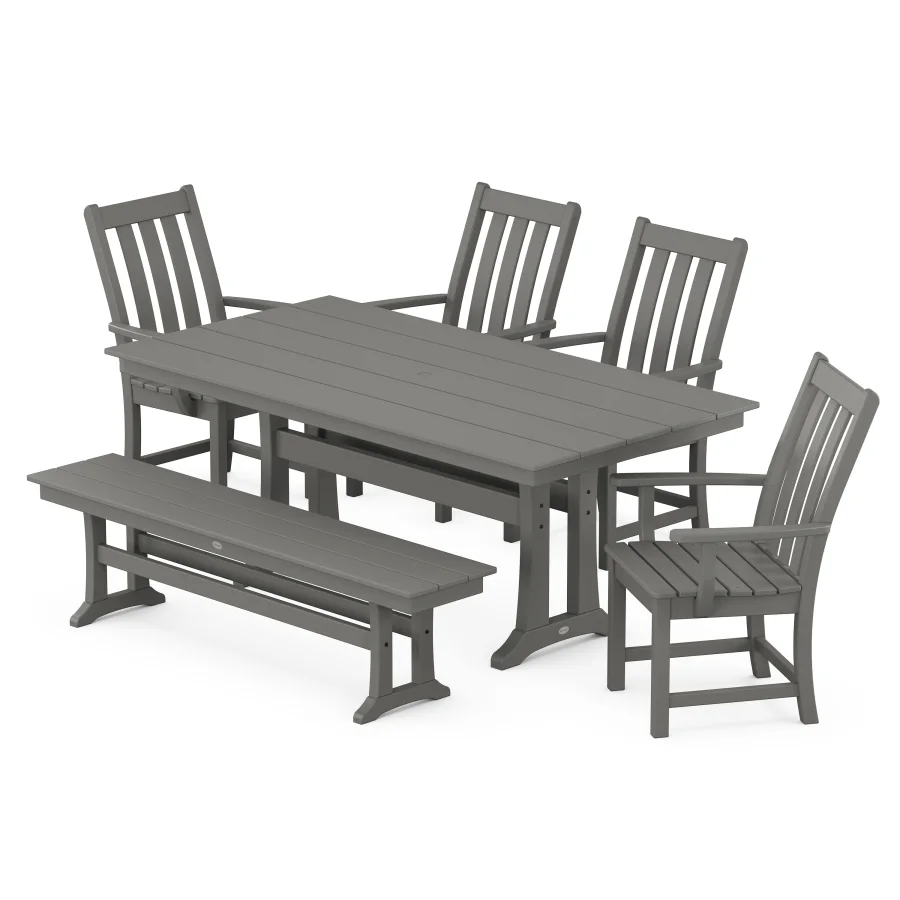 POLYWOOD Vineyard 6-Piece Arm Chair Farmhouse Dining Set with Trestle Legs and Bench