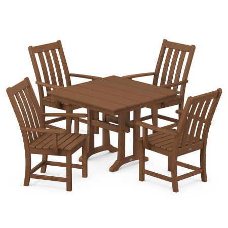 Vineyard 5-Piece Farmhouse Trestle Arm Chair Dining Set in Teak