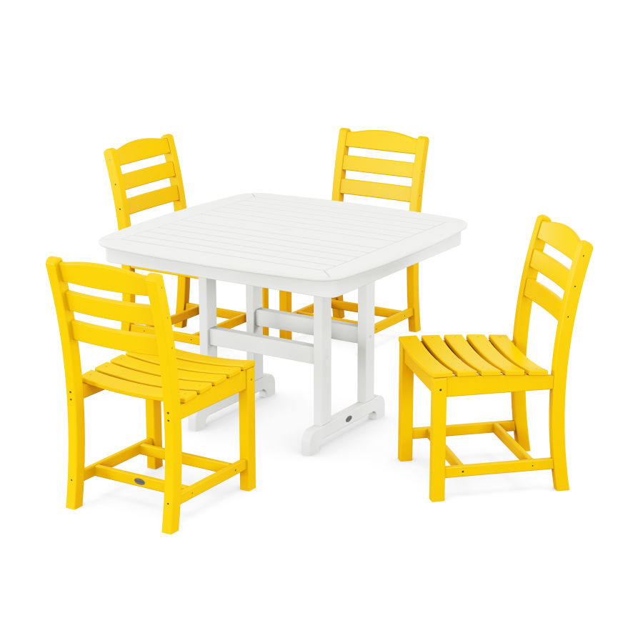 POLYWOOD La Casa Café Side Chair 5-Piece Dining Set with Trestle Legs in Lemon / White