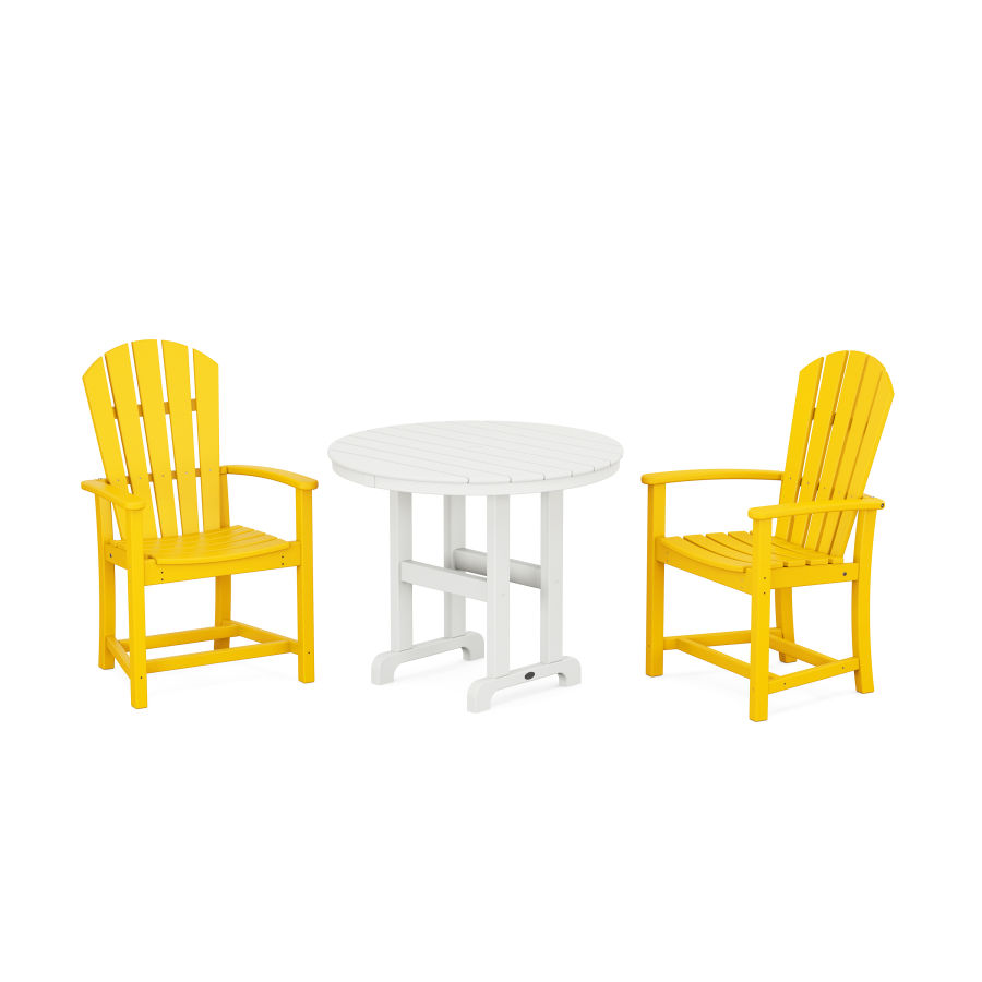 POLYWOOD Palm Coast 3-Piece Round Farmhouse Dining Set in Lemon / White