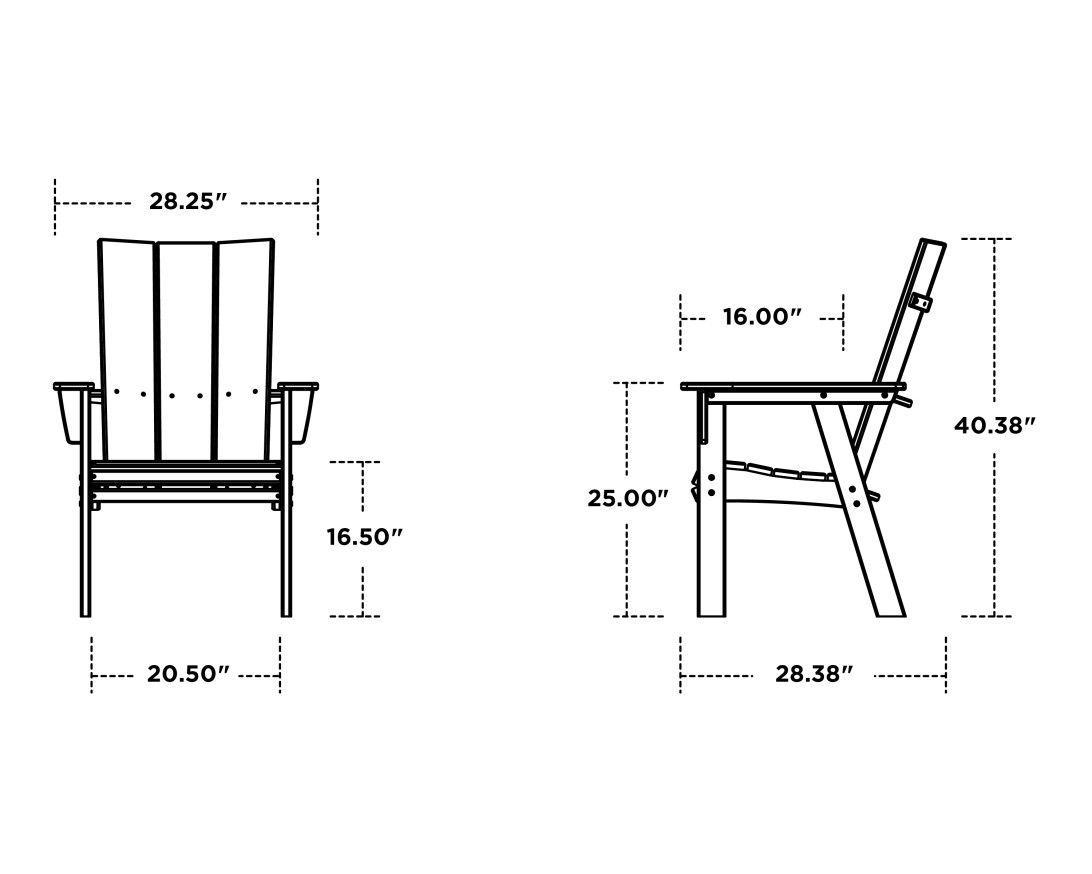 Dimensions for Modern Curveback Adirondack Dining Chair