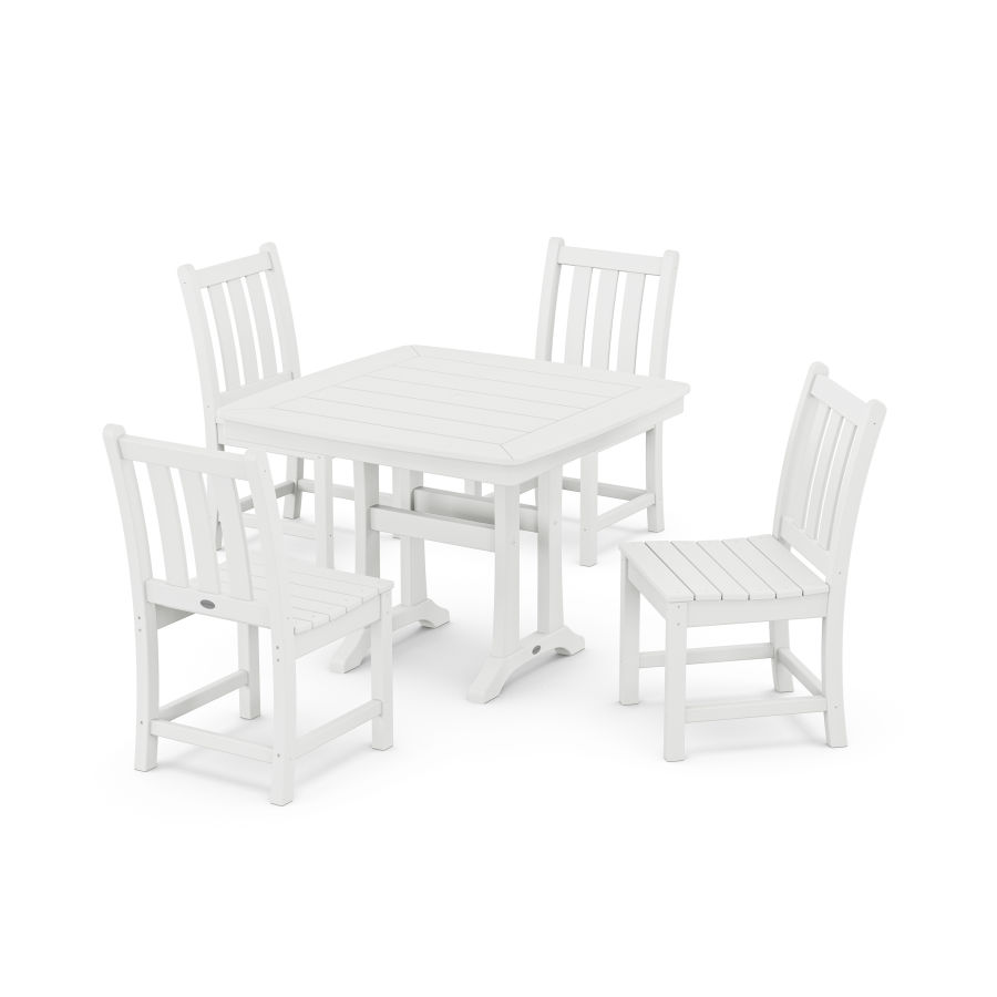 POLYWOOD Traditional Garden Side Chair 5-Piece Dining Set with Trestle Legs in White