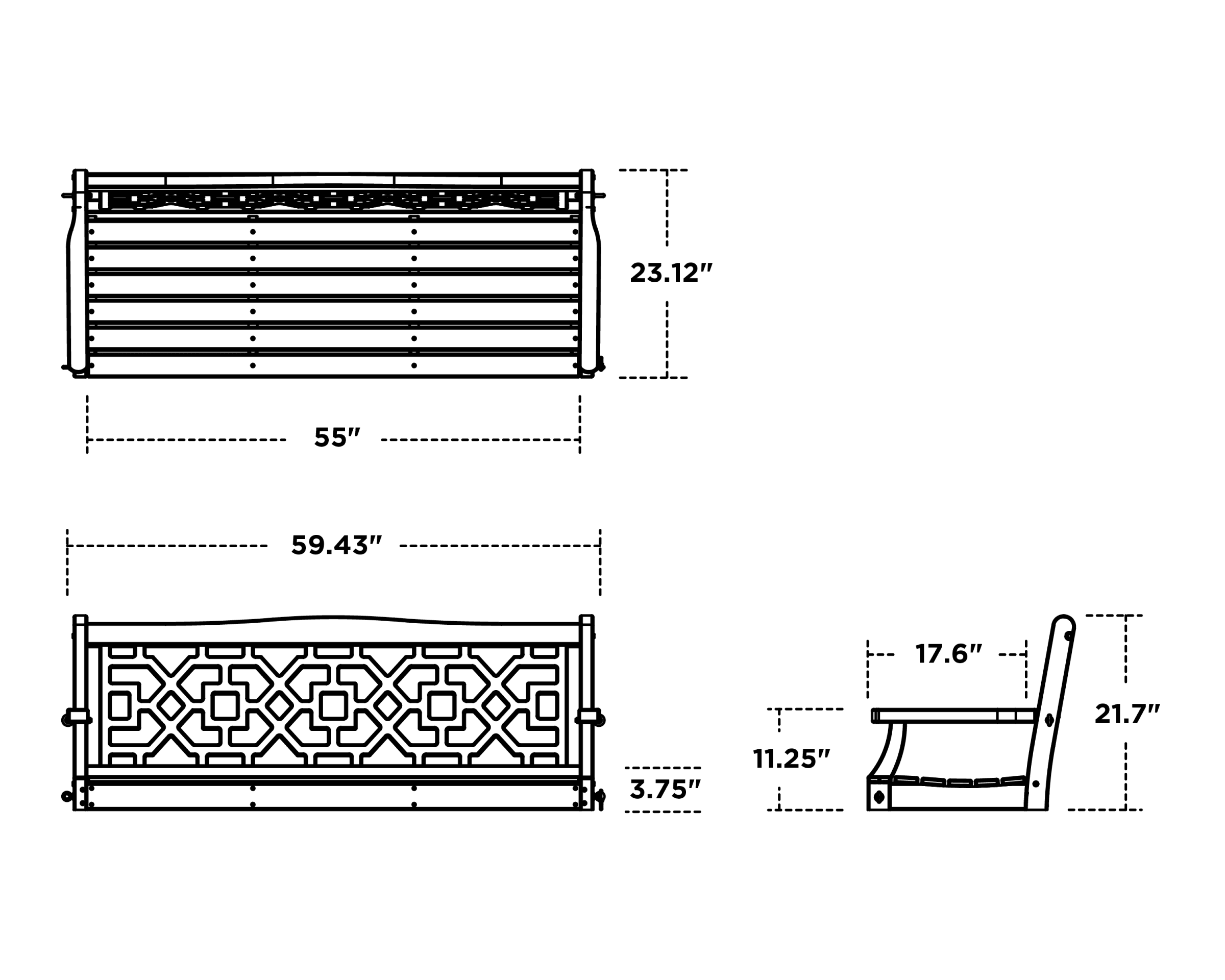 Dimensions for Chinoiserie 60" Swing