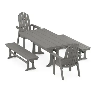 POLYWOOD Vineyard Adirondack 5-Piece Farmhouse Dining Set With Trestle Legs