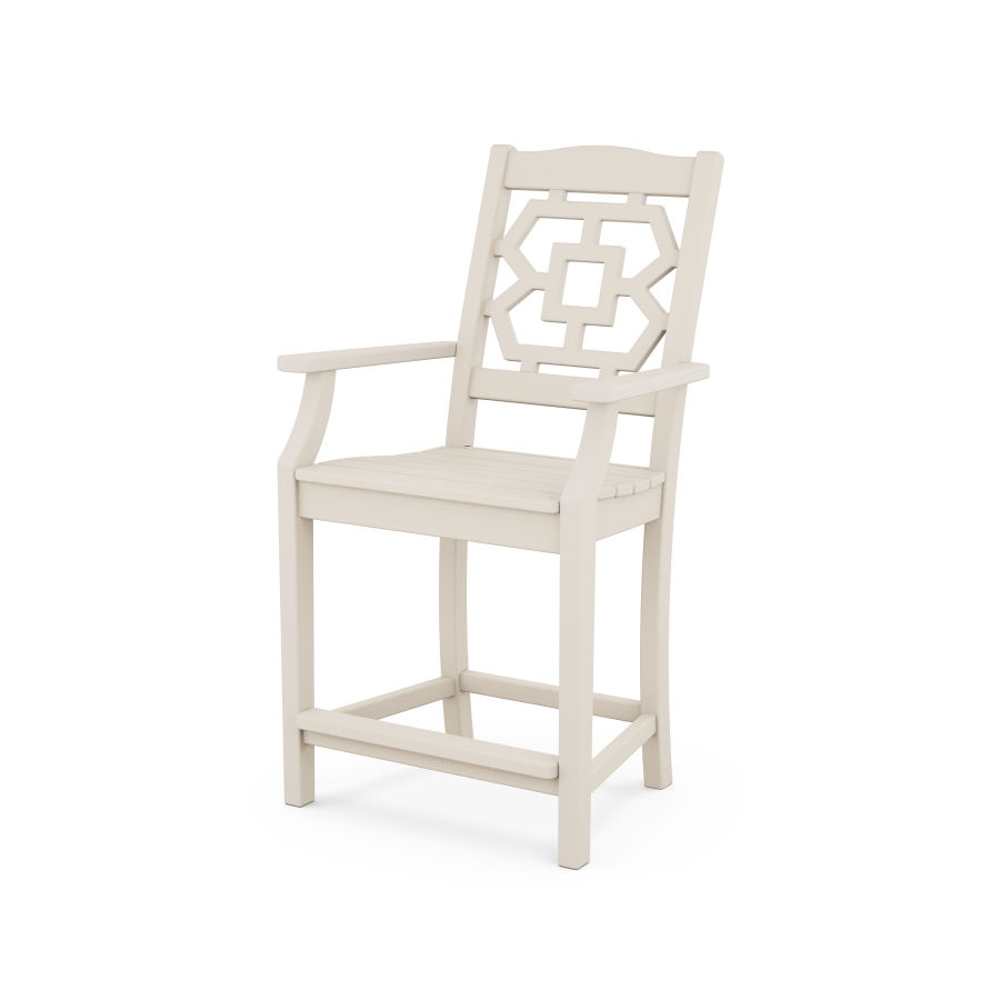 POLYWOOD Chinoiserie Counter Arm Chair in Sand