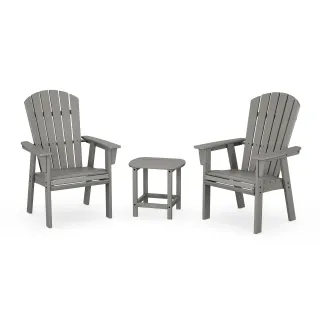 POLYWOOD Nautical 3-Piece Curveback Upright Adirondack Chair Set