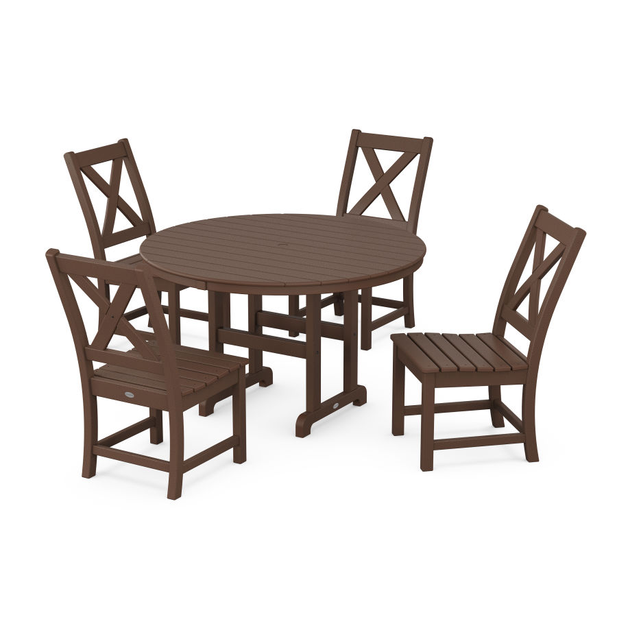 POLYWOOD Braxton Side Chair 5-Piece Round Dining Set in Mahogany