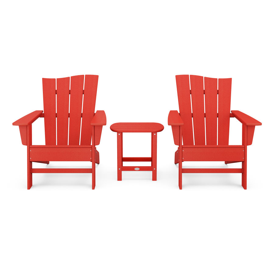 POLYWOOD Wave 3-Piece Adirondack Chair Set in Sunset Red