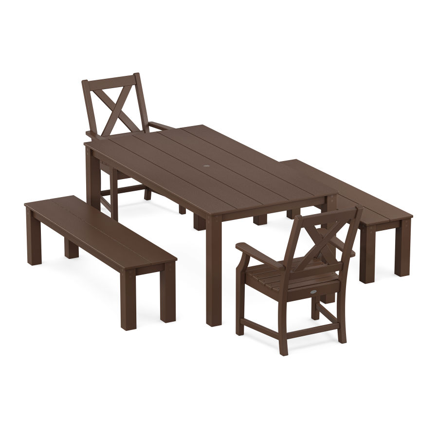 POLYWOOD Braxton 5-Piece Parsons Dining Set with Benches in Mahogany