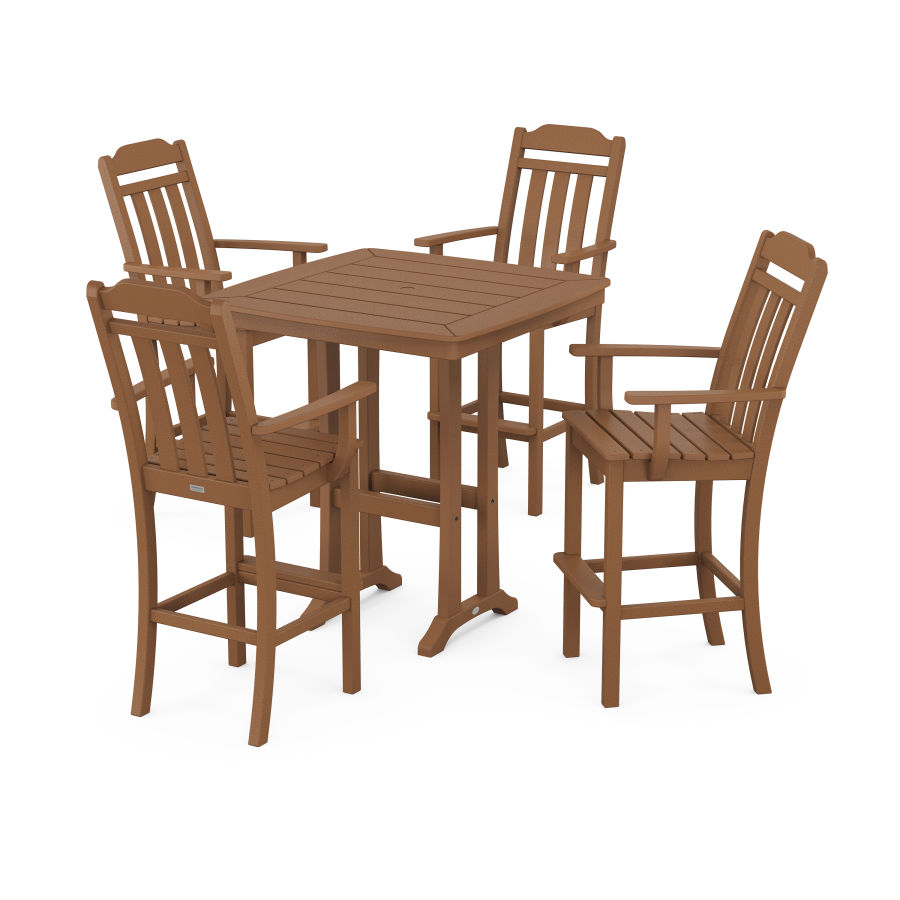 POLYWOOD Country Living 5-Piece Bar Set with Trestle Legs in Teak