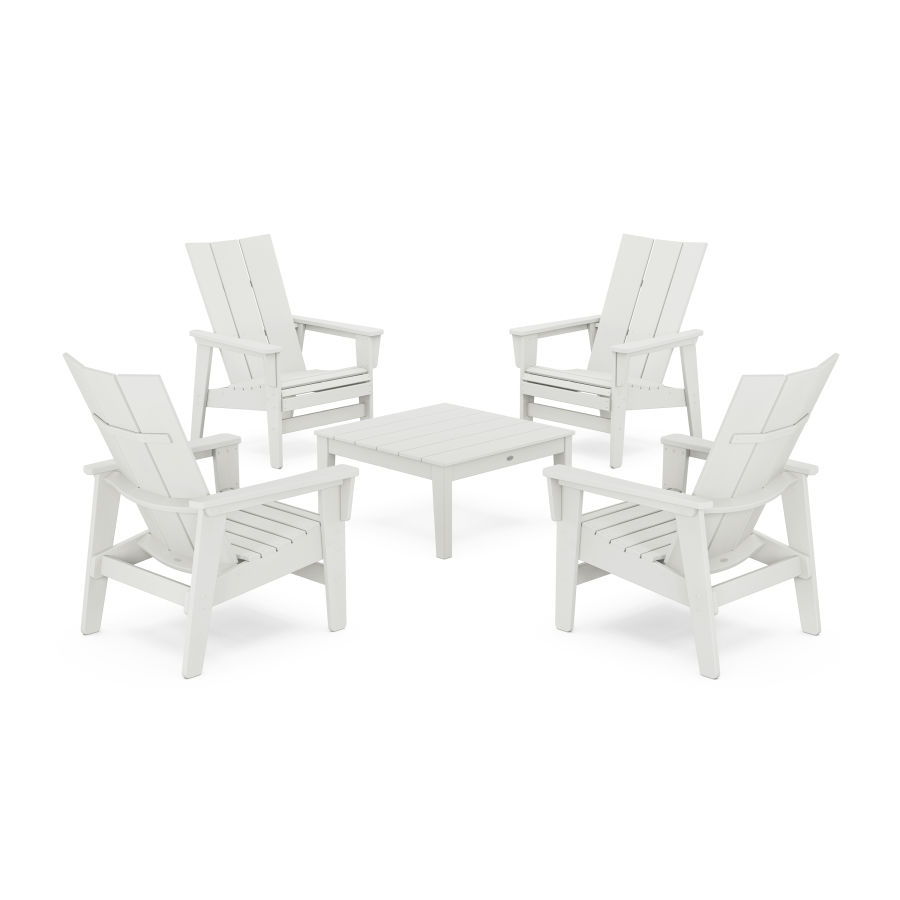 POLYWOOD 5-Piece Modern Grand Upright Adirondack Chair Conversation Group in Vintage White