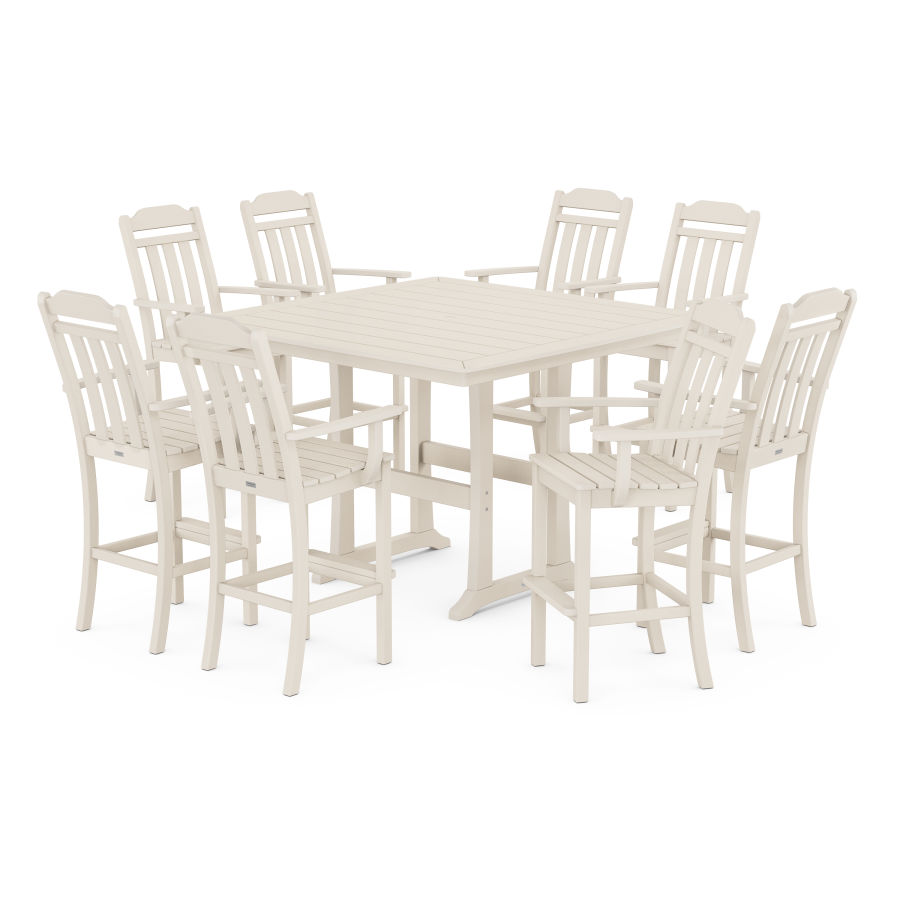 POLYWOOD Country Living 9-Piece Bar Set with Trestle Legs in Sand