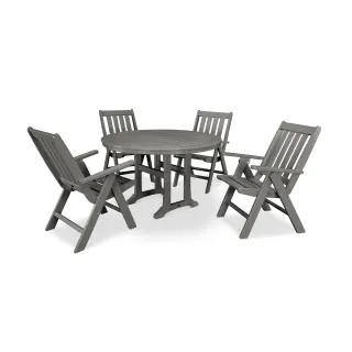 POLYWOOD Vineyard Folding Chair 5-Piece Round Dining Set with Trestle Legs