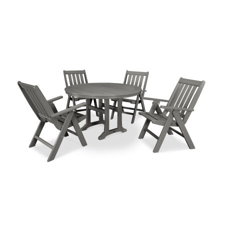 Vineyard Folding Chair 5-Piece Round Dining Set with Trestle Legs