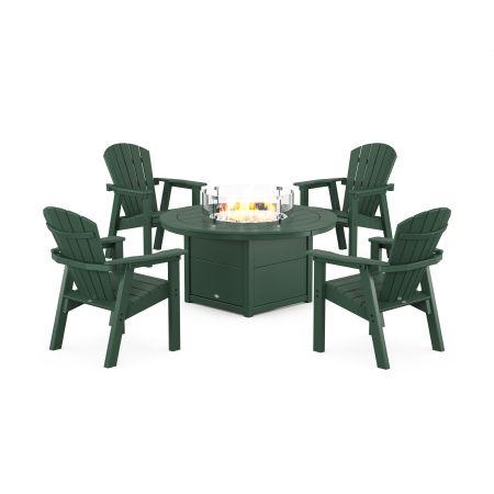 Seashell 4-Piece Upright Adirondack Conversation Set with Fire Pit Table in Green