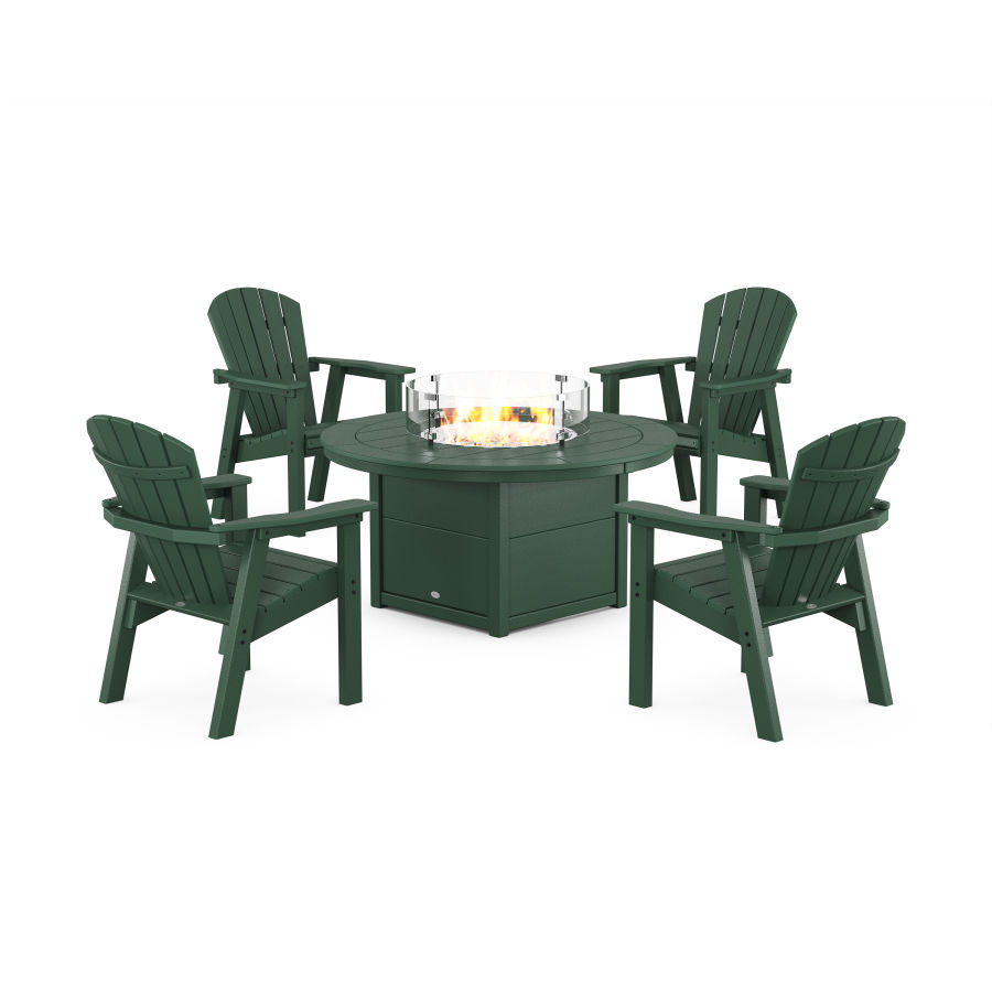 POLYWOOD Seashell 4-Piece Upright Adirondack Conversation Set with Fire Pit Table in Green