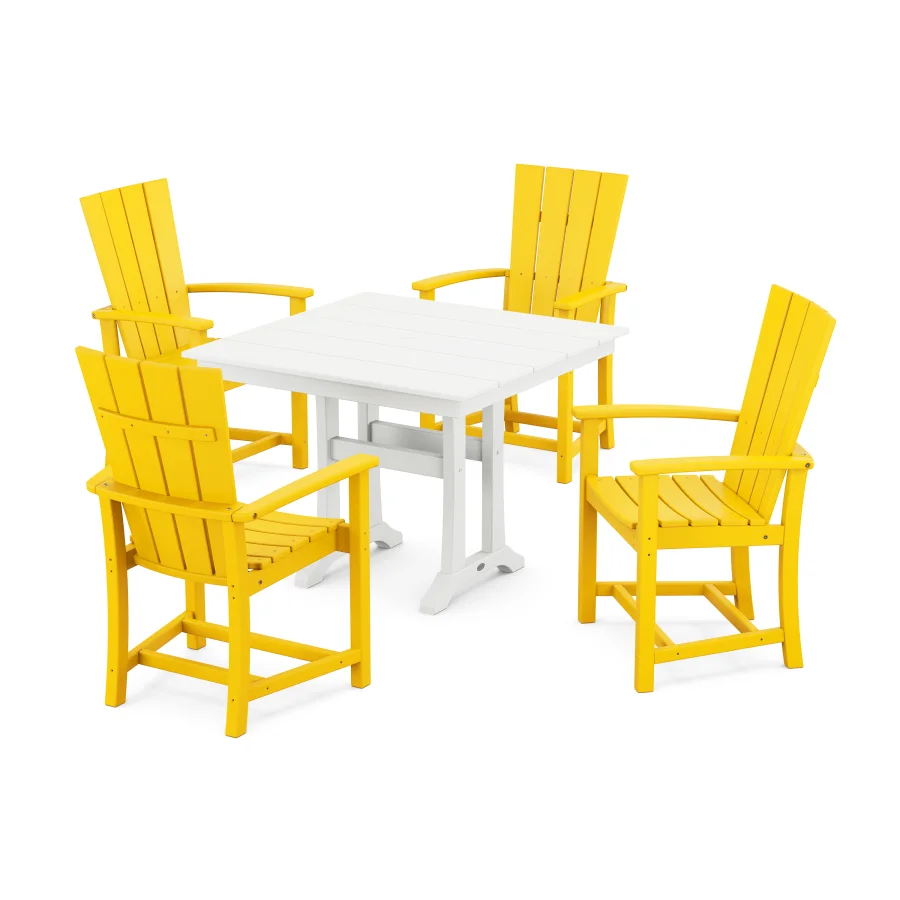 POLYWOOD Quattro 5-Piece Farmhouse Dining Set With Trestle Legs in Lemon / White