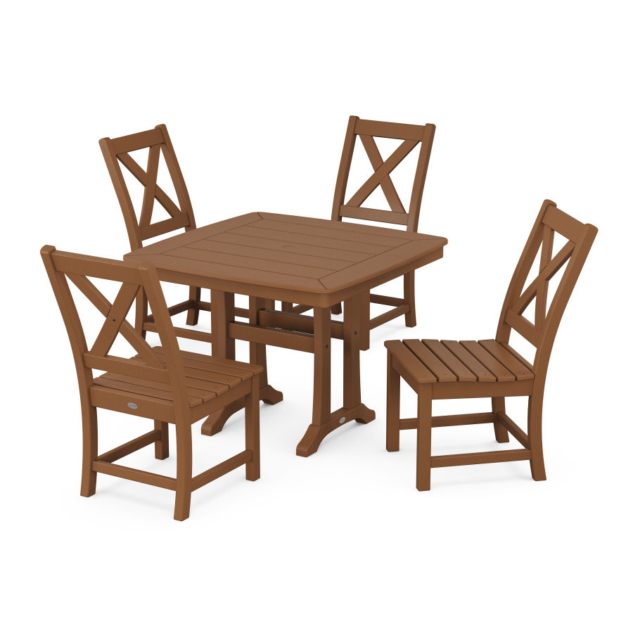 POLYWOOD Braxton Side Chair 5-Piece Dining Set with Trestle Legs in Teak