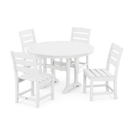 Lakeside Side Chair 5-Piece Round Dining Set With Trestle Legs in White